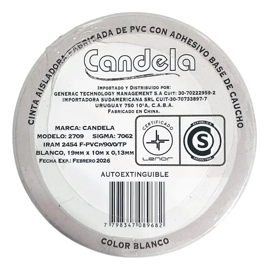 [100282] Cinta Aisladora Candela PVC 10m Blanca
