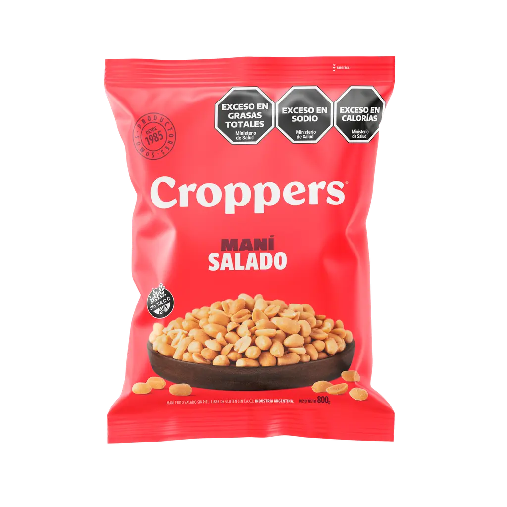 Maní Frito Salado Sin Piel Croppers x800g (x6)