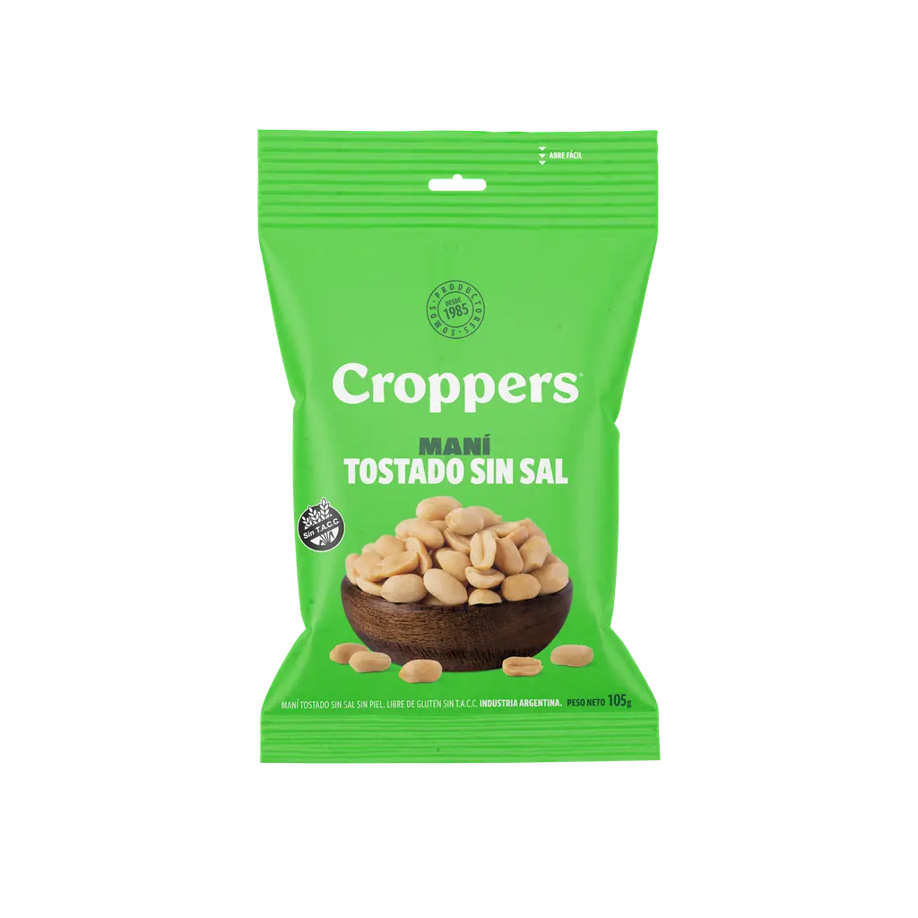 Maní Tostado Sin Sal y Sin Piel Croppers x105g (x40)