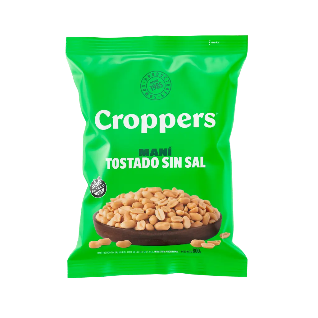 Maní Tostado Sin Sal y Sin Piel Croppers x800g (x6)