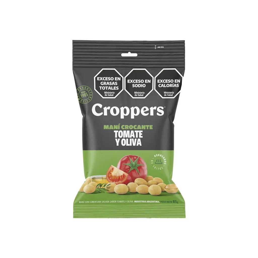 [100382] Maní Crocante Sabor Tomate y Oliva Croppers x85g