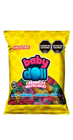 Caramelo Masticable Baby Doll Uva Manzana Naranja y Cereza x500g (x12)