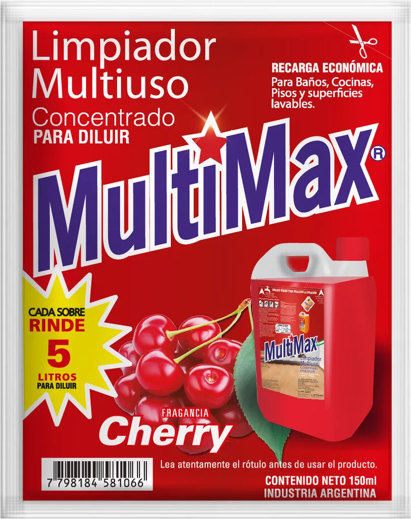 [100514] Limpiador Multiuso Multimax Cherry Rinde 5 L x150ml