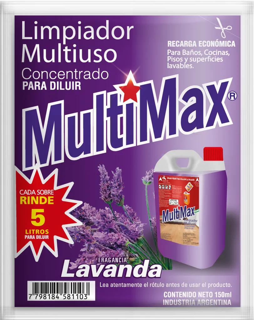 [100512] Limpiador Multiuso Multimax Lavanda Rinde 5 L x150ml