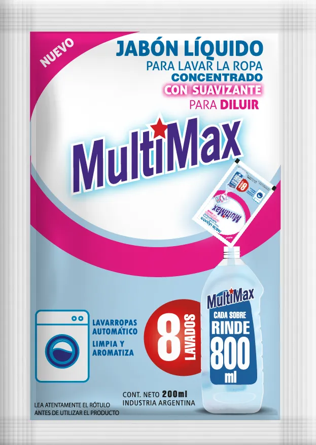 Jabón Líquido para Ropa con Suavizante Multimax Rinde 800ml x200ml