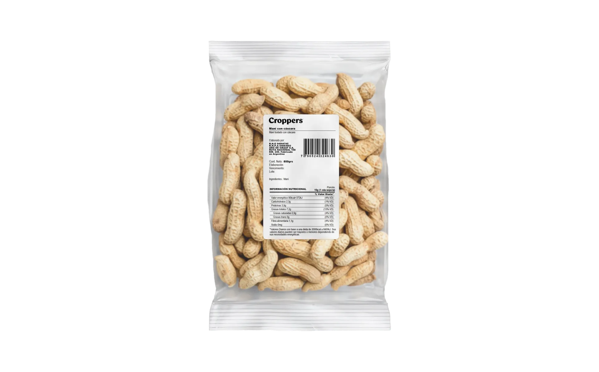 [100537] Maní Tostado Con Cáscara Croppers x800g
