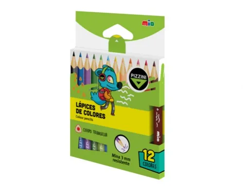 [100579] Lápices Madera Pizzini Triangulares Cortos 12 Colores