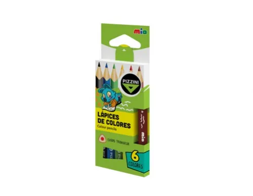 [100578] Lápices Madera Pizzini Triangulares Cortos 6 colores
