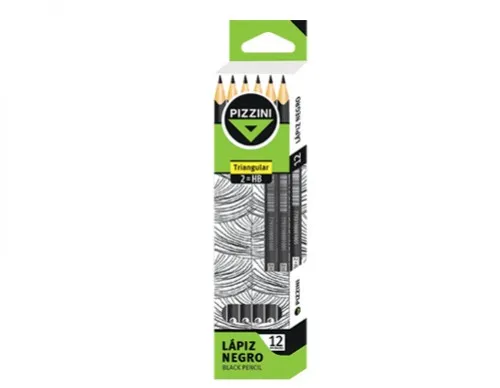 [100583] Lápices Madera Pizzini Triangulares Largos 12 Negros HB
