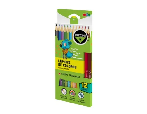 Lápices Madera Pizzini Triangulares Largos 12 colores