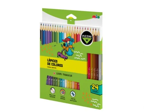 [100581] Lápices Madera Pizzini Triangulares Largos 24 colores