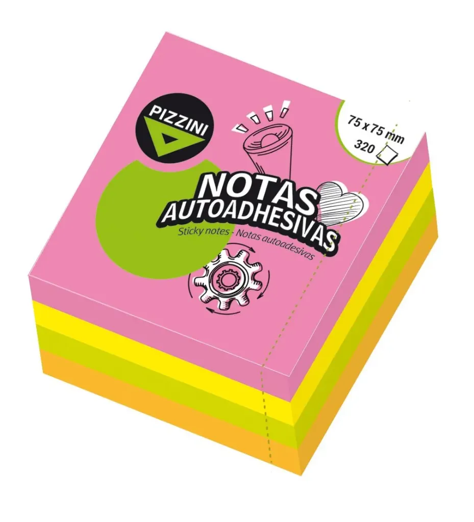 Notas Autoadhesivas Pizzini 75x75mm 320 hojas Flúor