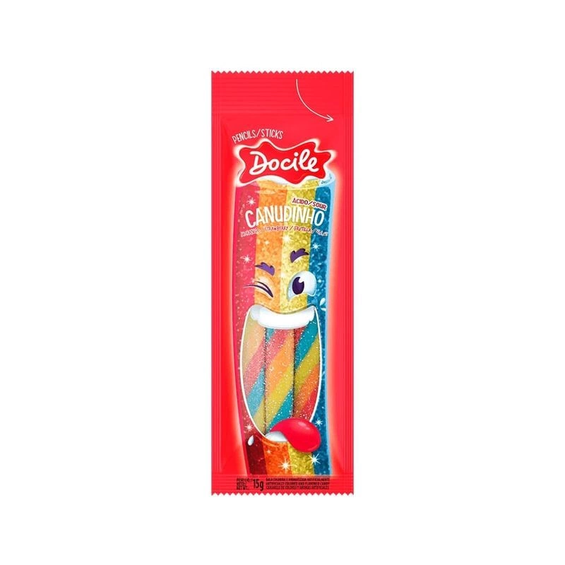 [100774] Goma Docile Canudinho Frutilla Ácida Colorida x15g