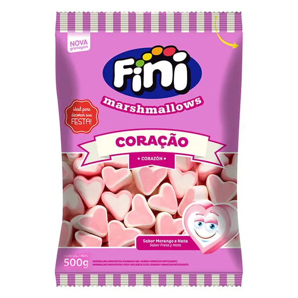 Marshmallows Fini Corazon Sabor Frutilla, Vainilla y Crema x250g