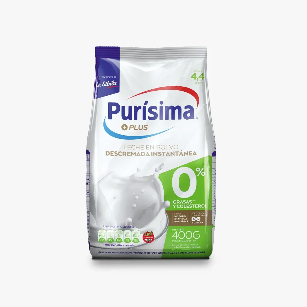 Leche en Polvo Descremada Purísima Instantánea x400g (x16)